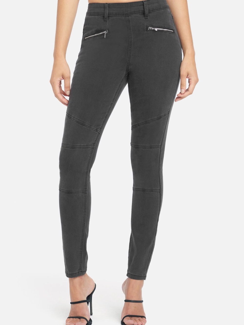 bebe Charcoal Skinny Jeans with Front Zip Accents 31